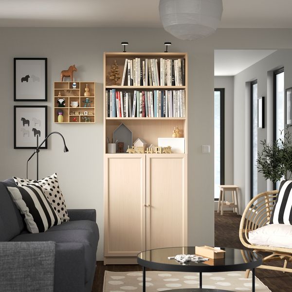 Стеллаж с дверьми, под березу, 80x30x202 см IKEA BILLY БИЛЛИ, OXBERG ОКСБЕРГ 994.833.63 - фото 3