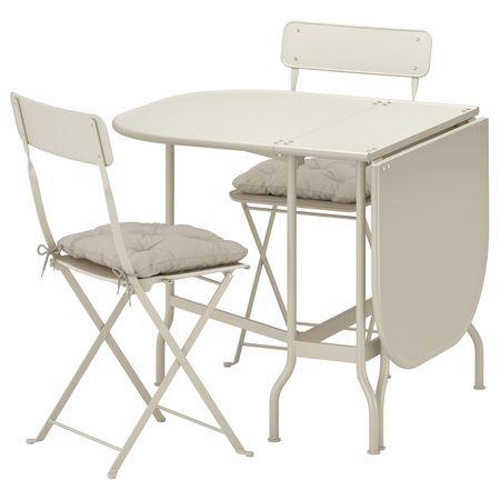 Стол + 2 складных стула,д/сада, бежевый/Куддарна серый IKEA САЛЬТХОЛЬМЕН 592.863.74
