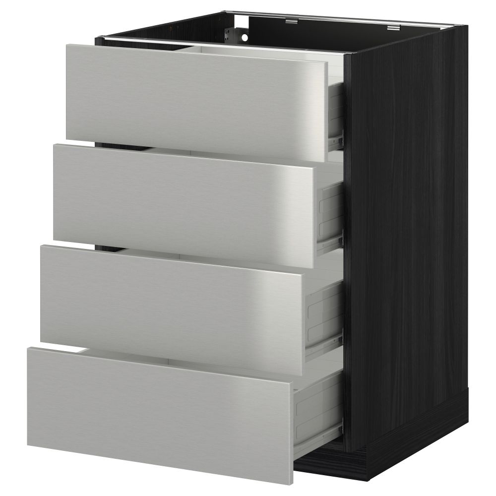 Напольный шкаф 4 фронтальных панели, 4 ящика МЕТОД / ФОРВАРА, черный, Гревста нержавеющ сталь - схема-чертеж с размерами