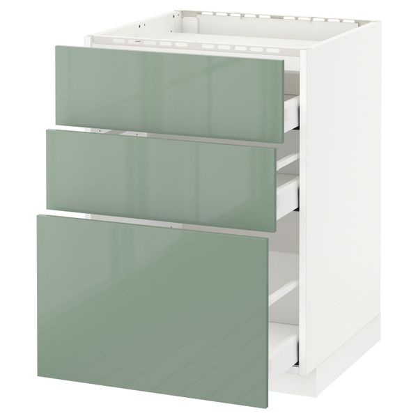 Напольный шкаф, 3 фронтальных панели/3ящика, белый, Калларп светло-зеленый, 60x60 см IKEA МЕТОД / МАКСИМЕРА 992.459.18 - схема-чертеж с размерами