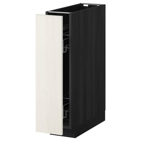 Напольный шкаф, выдвижной внутрений элемент МЕТОД, черный, Росдаль белый (20x60 см)