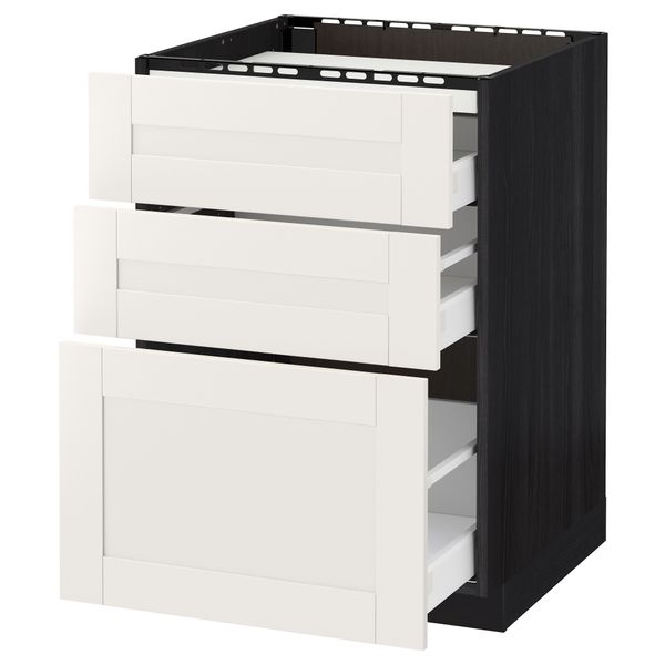 Напольный шкаф, 3 фронтальных панели, 3 ящика МЕТОД / МАКСИМЕРА, черный, Сэведаль белый - схема-чертеж с размерами