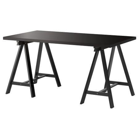 Стол ЛИННМОН / ОДВАЛЬД, черно-коричневый, черный (150x75 см)