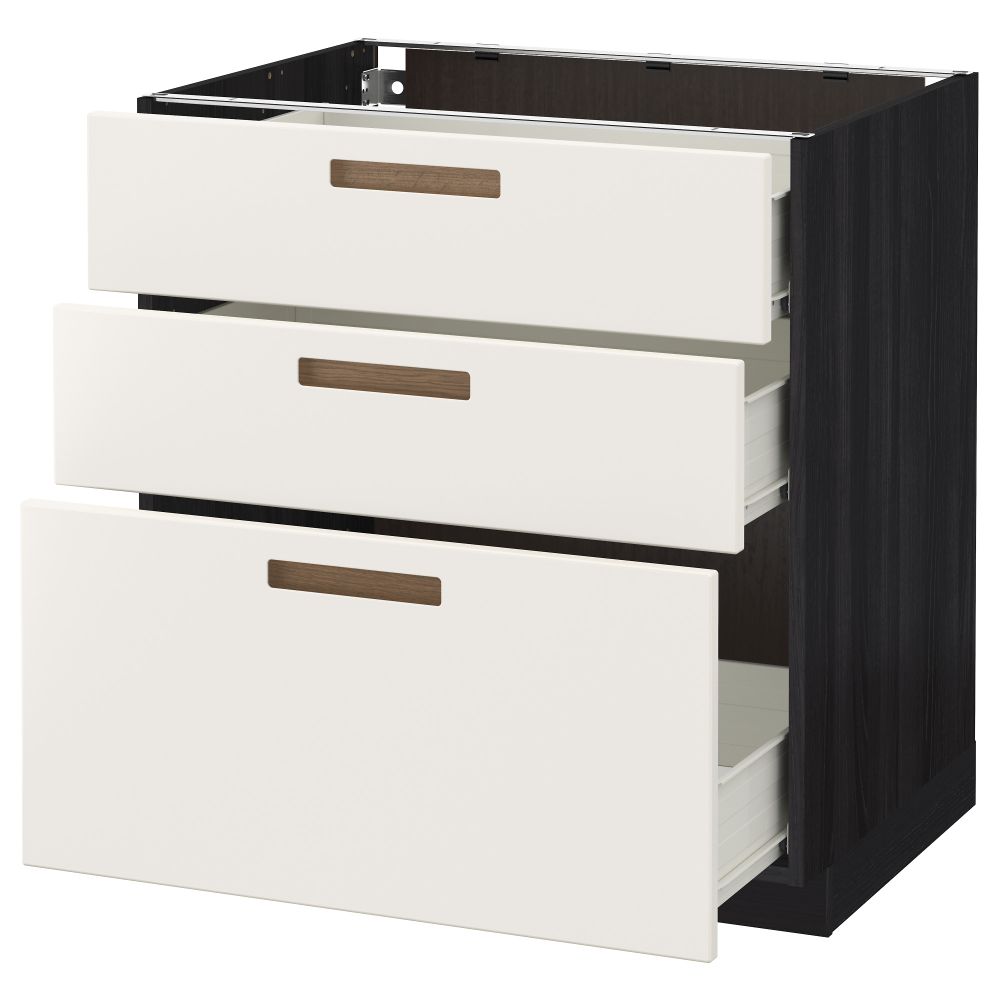 Напольный шкаф с 3 ящиками МЕТОД / ФОРВАРА, черный, Мэрста белый - схема-чертеж с размерами