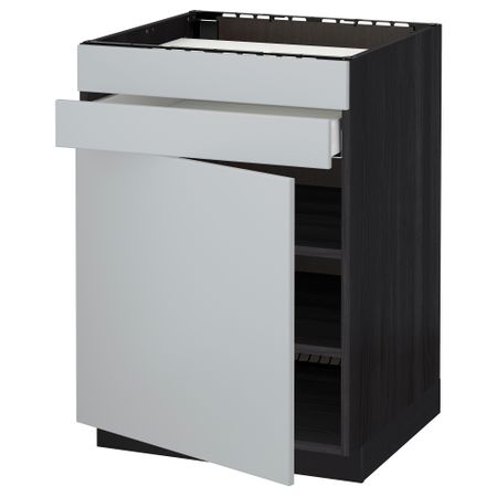 Напольный шкаф для варочной панели, доводчик, 2 фасада, 1 ящик МЕТОД / МАКСИМЕРА, черный, Веддинге серый (60x60 см)