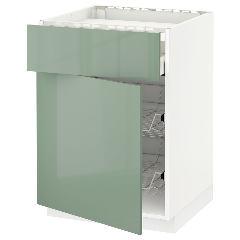 Напольный шкаф для варочной панели, ящик, 2 проволочных корзины МЕТОД / МАКСИМЕРА, белый, Калларп светло-зеленый (60x60 см) - схема-чертеж с размерами