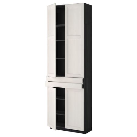 Высокий шкаф + полки, 2 ящика, 4 дверцы МЕТОД / ФОРВАРА, черный, Лаксарби белый (80x37x240 см)