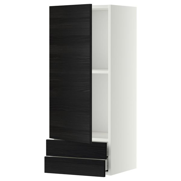 Навесной шкаф с дверцей, 2 ящика МЕТОД / МАКСИМЕРА, белый, Тингсрид черный - фото 1