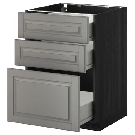Напольный шкаф с 3 ящиками МЕТОД / ФОРВАРА, черный, Будбин серый