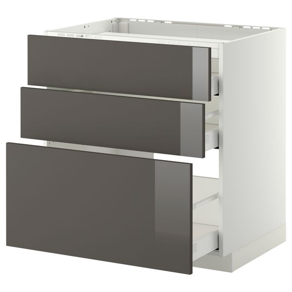 Напольный шкаф, 3 фронтальных панели, 3 ящика МЕТОД / МАКСИМЕРА, белый, Рингульт серый - схема-чертеж с размерами