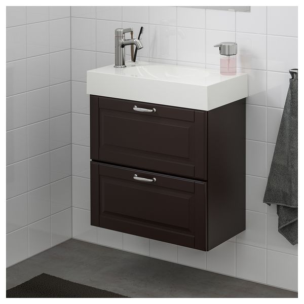 Шкаф для раковины с 2 ящиками ГОДМОРГОН / БРОВИКЕН, Кашён темно-серый (62x33x68 см) - схема-чертеж с размерами