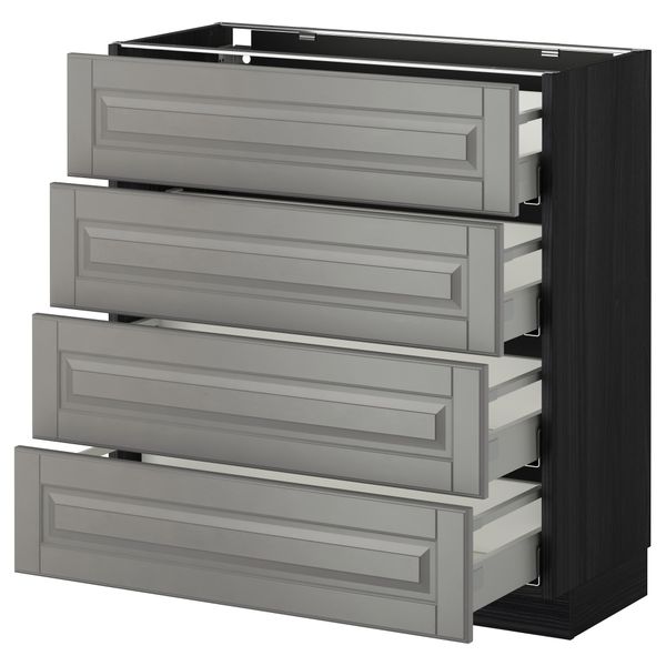 Напольный шкаф 4 фронтальных панели, 4 ящика МЕТОД / МАКСИМЕРА, черный, Будбин серый - схема-чертеж с размерами