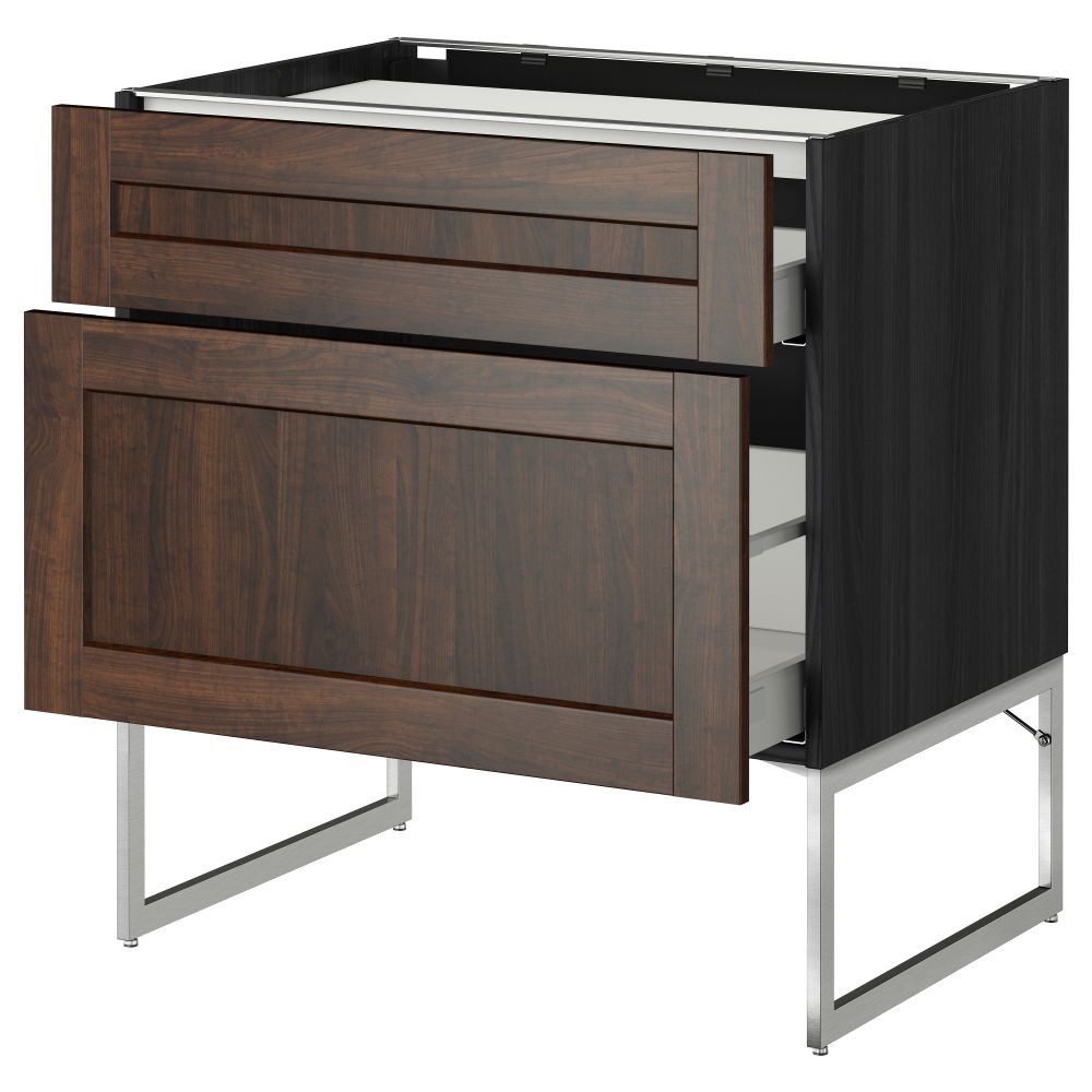 Напольный шкаф, 2 фронтальных панели, 3 ящика МЕТОД / МАКСИМЕРА, черный, Эдсерум коричневый - схема-чертеж с размерами