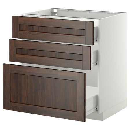 Напольный шкаф с 3 ящиками МЕТОД / ФОРВАРА, белый, Эдсерум коричневый