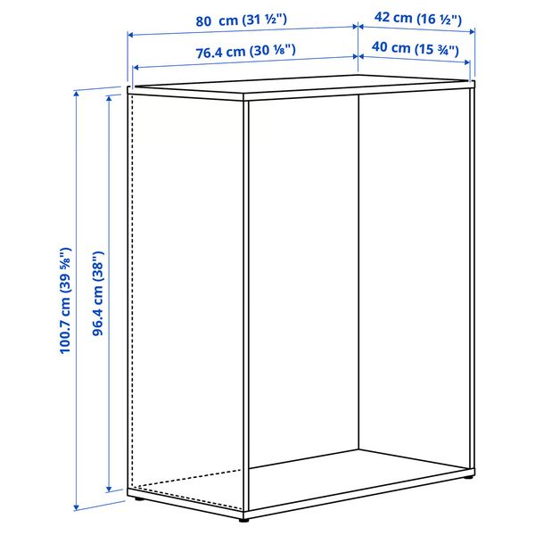 LASTARE Каркас - белый 80x42x100 см - схема-чертеж с размерами