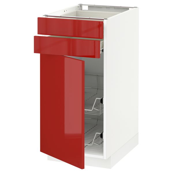 Напольный шкаф, дверца, 2 ящика, проволочных корзин МЕТОД / ФОРВАРА, белый, Рингульт красный - схема-чертеж с размерами
