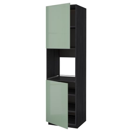 Высокий шкаф для духовки, 2 дверцы, полки МЕТОД, черный, Калларп светло-зеленый