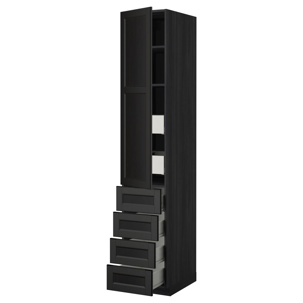 Высокий шкаф с полками/6 ящик, дверцами, 4 фронтальные панели МЕТОД / ФОРВАРА, черный, Лаксарби черно-коричневый - фото 1