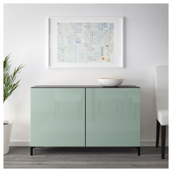 Комбинация для хранения с дверцами БЕСТО, черно-коричневый, Сельсвикен глянцевый/серо-зеленый светлый (120x40x74 см) - схема-чертеж с размерами