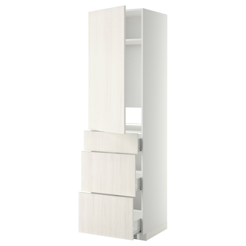 Высокий шкаф для холодильника, с дверцами, 3 ящика МЕТОД / ФОРВАРА, белый, Росдаль белый (60x60x220 см) - схема-чертеж с размерами