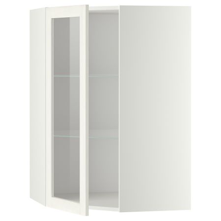 Угловой навесной шкаф с полками, стекляными дверцами МЕТОД, белый, Росдаль белый