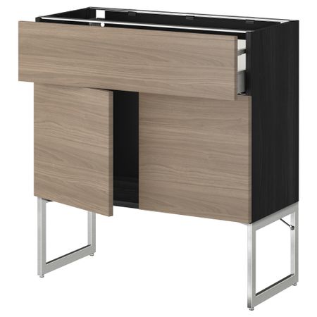 Напольный шкаф, полки, ящик, 2 двери МЕТОД / МАКСИМЕРА, черный, Брокхульт светло-серый