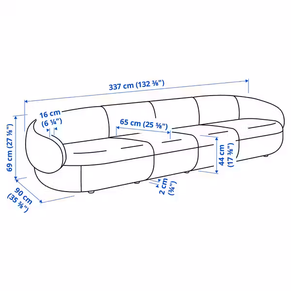 LILLESÄTER ЛИЛЛЕСЭТЕР 5-местный диван - Axvall белый с оттенком - схема-чертеж с размерами