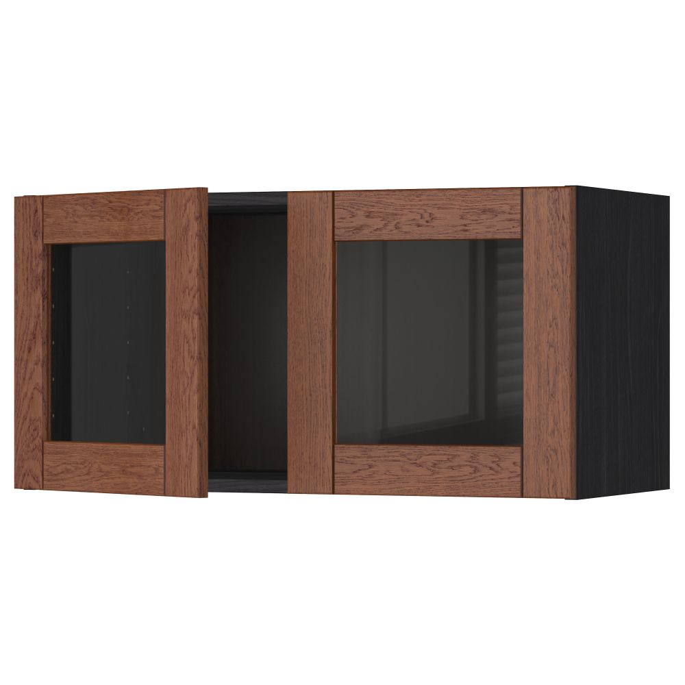 Навесной шкаф с 2 стеклянная дверями МЕТОД, черный, Филипстад коричневый (80x40 см) - схема-чертеж с размерами