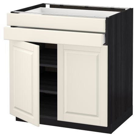 Напольный шкаф, 2 дверцы, 2 ящика МЕТОД / МАКСИМЕРА, черный, Будбин белый с оттенком