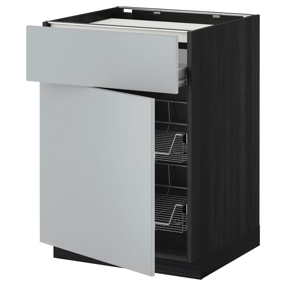 Напольный шкаф для варочной панели, ящик, 2 проволочных корзины МЕТОД / ФОРВАРА, черный, Веддинге серый - фото 1