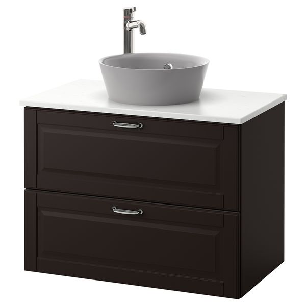 Шкаф со столешницей 40см раковина ГОДМОРГОН/ТОЛКЕН / КАТТЕВИК, Кашён темно-серый, под мрамор серый (82x49x75 см) - фото 1