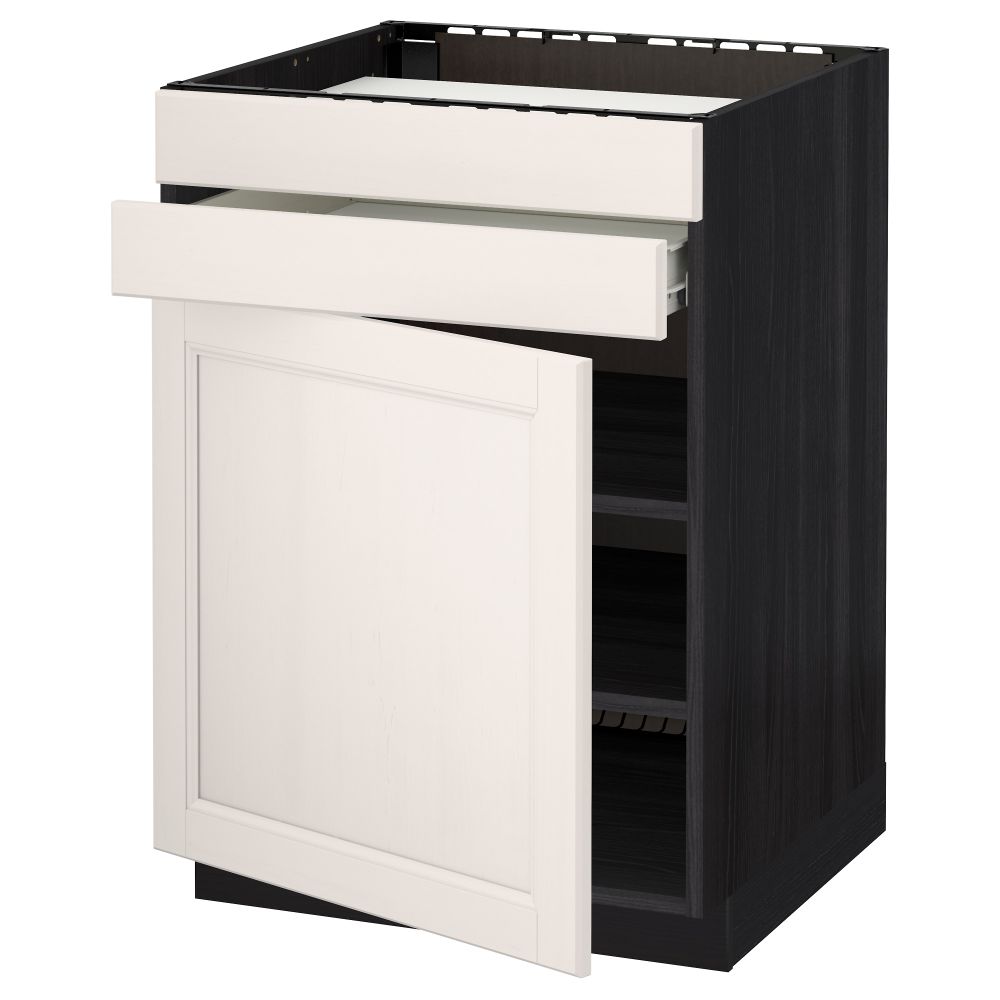 Напольный шкаф для варочной панели, доводчик, 2 фасада, 1 ящик МЕТОД / ФОРВАРА, черный, Лаксарби белый (60x60 см) - схема-чертеж с размерами