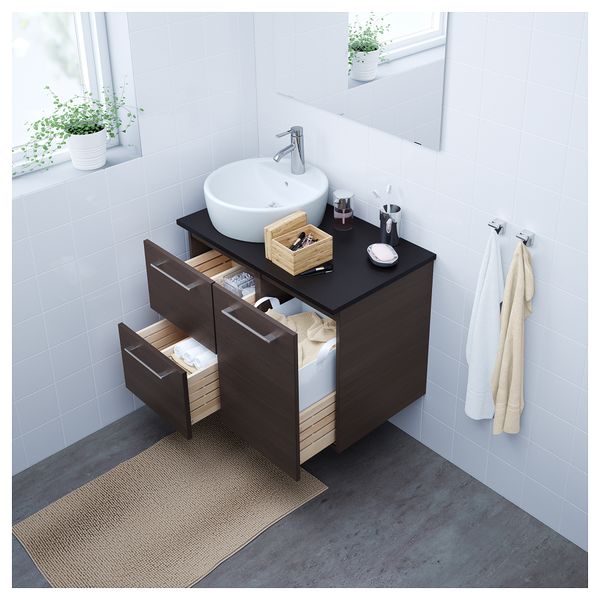 Шкаф с раковиной 45 см ГОДМОРГОН/ТОЛКЕН / ТОРНВИКЕН, черно-коричневый, антрацит (82x49x74 см) - схема-чертеж с размерами