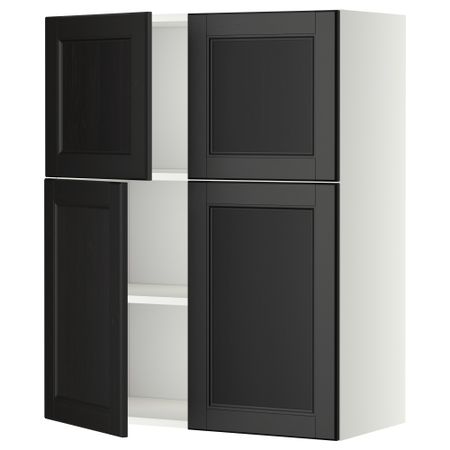Навесной шкаф с полками, 4 дверцы МЕТОД, белый, Лаксарби черно-коричневый (80x100 см)