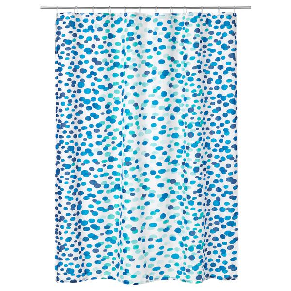 Штора для ванной, белый/синий, 180x200 см IKEA СКОРРЕН 303.662.72 - фото 1