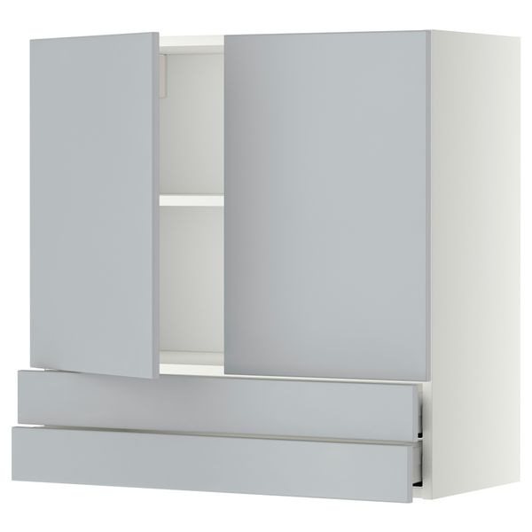Навесной шкаф, 2 дверцы, 2 ящика МЕТОД / МАКСИМЕРА, белый, Веддинге серый - фото 1