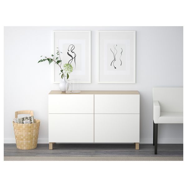 Комбинация для хранения с дверцами, ящиками БЕСТО, под беленый дуб, Лаппвикен белый (120x40x74 см) - фото 2