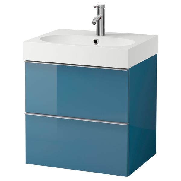 Шкаф для раковины с 2 ящиками ГОДМОРГОН / БРОВИКЕН, глянцевый бирюзовый (60x49x68 см) - фото 2