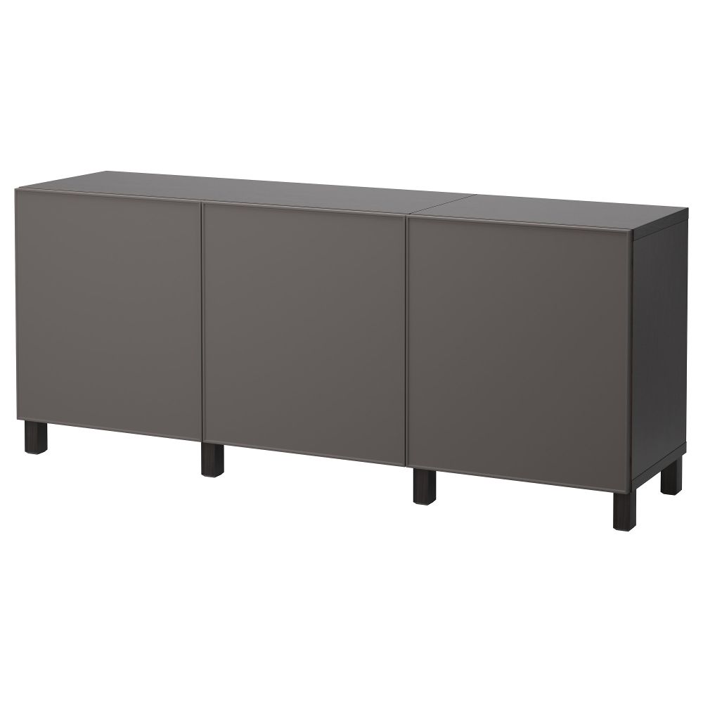 Комбинация для хранения с дверцами БЕСТО, черно-коричневый, Грундсвикен темно-серый - фото 1