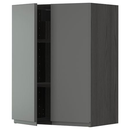 Навесной шкаф с полками, 2 дверцы, черный, Voxtorp темно-серый, 60x80 см IKEA METOD МЕТОД 794.588.83