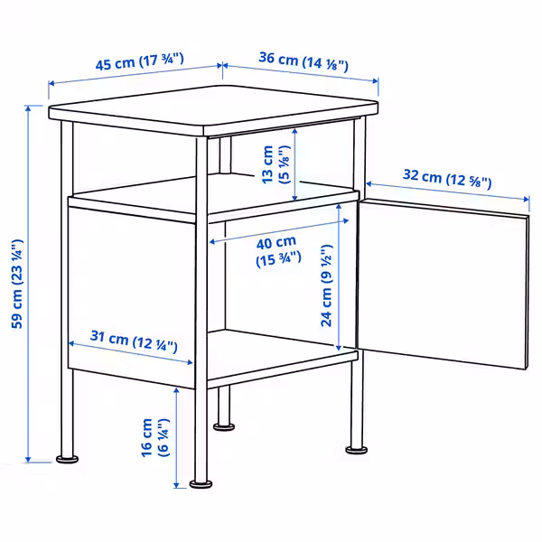 GRÅFJÄLLET ГРЭФЬЕЛЛЕТ Тумба прикроватная - антрацит 45x36x59 см - схема-чертеж с размерами