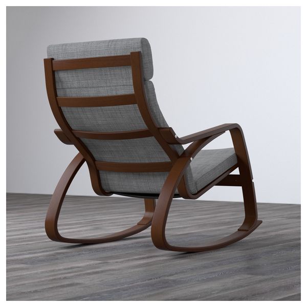 Кресло-качалка ПОЭНГ, классический коричневый, Исунда серый - фото 3