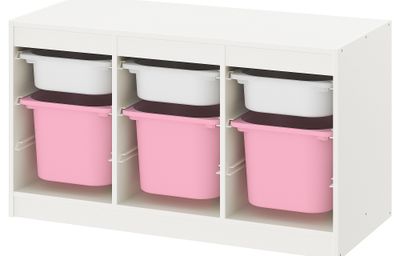 Комбинация для хранения + контейнеры, белый белый, розовый, 99x44x56 см IKEA TROFAST ТРУФАСТ 893.355.04