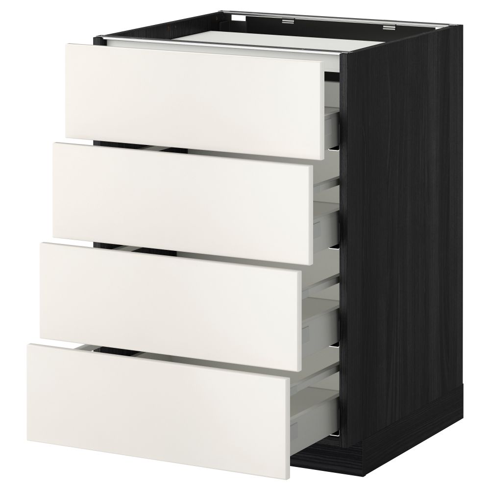 Напольный шкаф, 4 фронтальных панели, 4 ящика МЕТОД / МАКСИМЕРА, черный, Веддинге белый - фото 1
