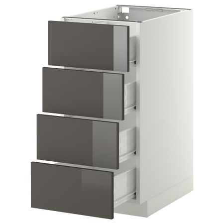 Напольный шкаф 4 фронтальных панели, 4 ящика МЕТОД / ФОРВАРА, белый, Рингульт серый