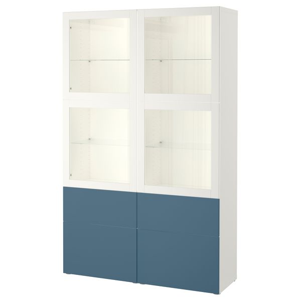 Комбинация для хранения со стеклянными дверцами БЕСТО, белый Вальвикен, темно-синий прозрачное стекло (120x40x192 см) - фото 1