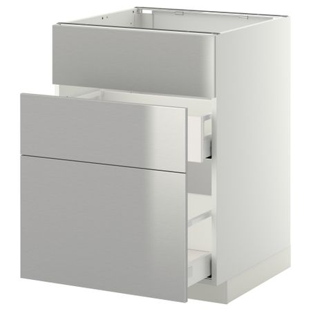 Напольный шкаф под мойку + 3 фронтальных панели, 2 ящика МЕТОД / МАКСИМЕРА, белый, Гревста нержавеющ сталь