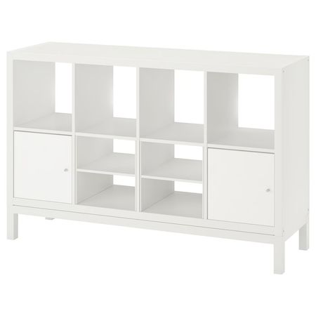 KALLAX Стеллаж с основанием - с 2 дверями/с 2 вставками-полками белый 147x94 см