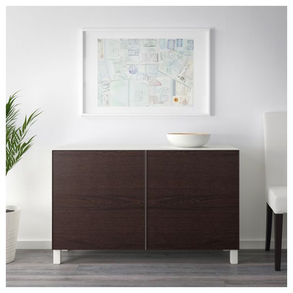 Комбинация для хранения с дверцами БЕСТО, белый, Инвикен черно-коричневый (120x40x74 см) - схема-чертеж с размерами