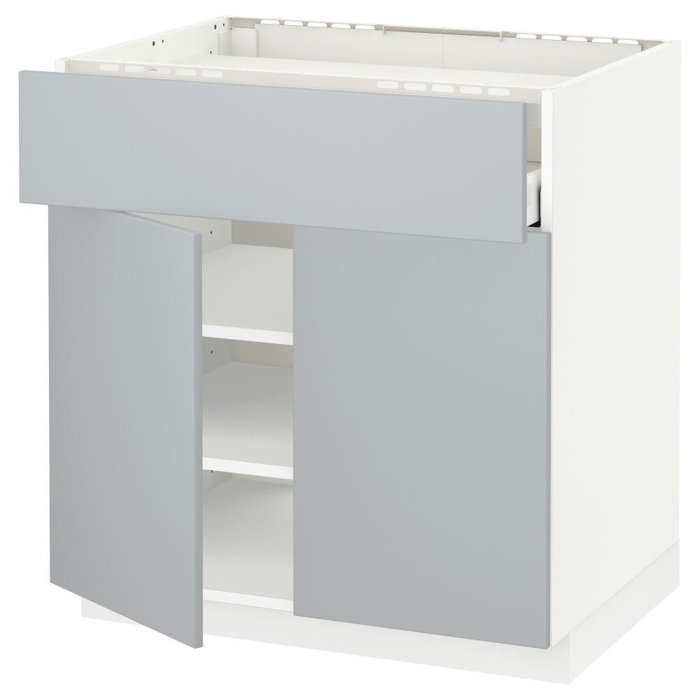 Напольный шкаф для варочной панели, ящик, полка, 2 дверцы МЕТОД / МАКСИМЕРА, белый, Веддинге серый (80x60 см) - схема-чертеж с размерами
